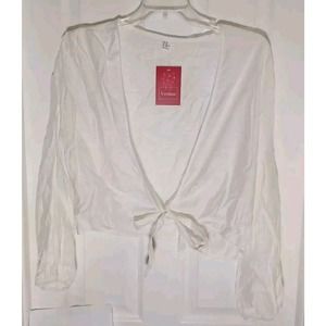Verdusa Women's Front Tie Elastic Long Sleeve Swimsuit White Top XXL